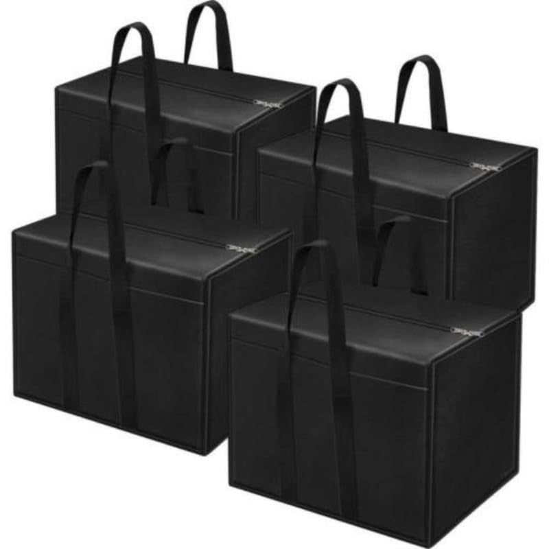 STORE MORE Multipurpose Moisture Proof Solid Blanket Storage Bag Clothing Storage Organizer Toy Storage Stationery Paper Storage Bag with Zipper Strong Handle Black Pack of 4 - Image 1