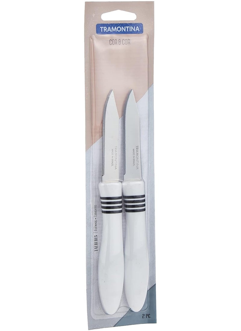 TRAMONTINA Since 1911,Made in Brazil- Cor&Cor 2 Pieces Paring Knife Set with Stainless Steel Blade and White Polypropylene Handle  - Image 2