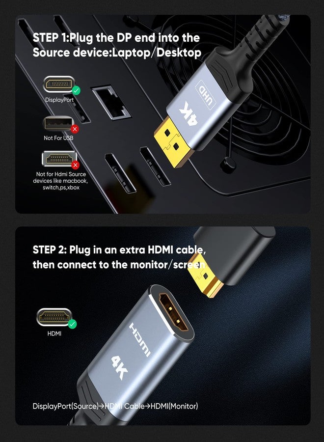 Highwings 4K Display Port to HDMI Adapter, Uni-Directional DP 1.2 Computer to HDMI 2.0 Screen, DisplayPort to HDMI Adapter (Male to Female), SR Anti-Break, No Latch, for Dell HP AMD NVIDIA, Passive - Image 3