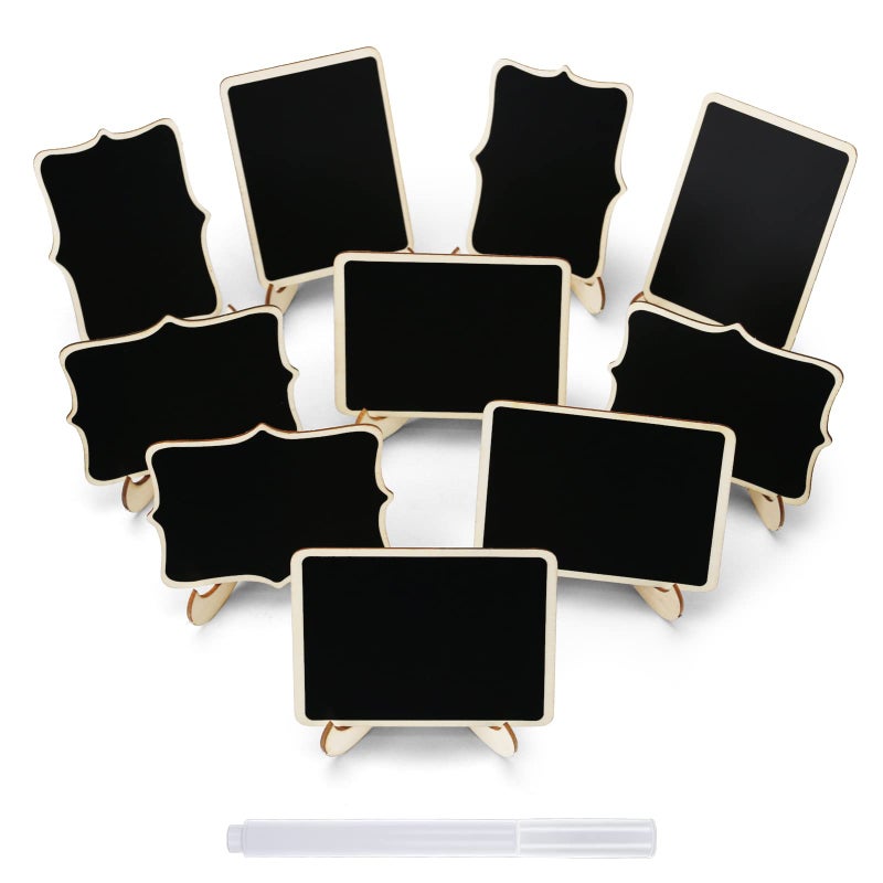 JEFURE 12 Pcs Mini Chalkboard Signs Small Chalkboard Labels with Easel Stand Wooden Blackboard for Table Numbers Food Signs Wedding Signs Place Cards and Event Decoration with 1 Liquid Chalk - Image 2