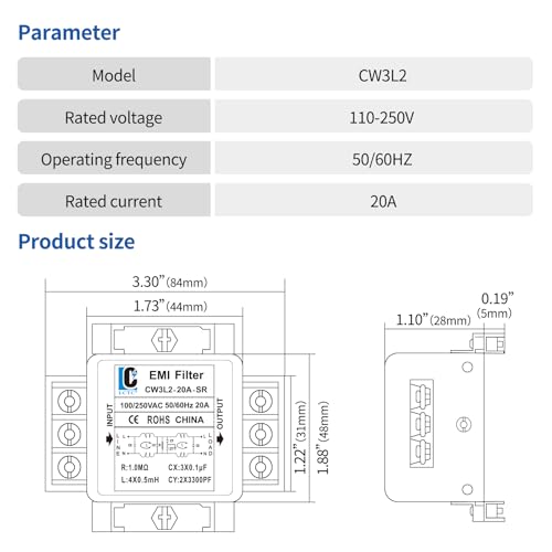 LCLCTC 120V Power EMI line filte,Noise,Suppressor for Home Appliances,Industrial & Medical Equipment,115V/250V 20A 50/60Hz - Image 4