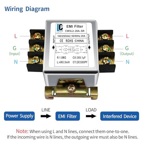 LCLCTC 120V Power EMI line filte,Noise,Suppressor for Home Appliances,Industrial & Medical Equipment,115V/250V 20A 50/60Hz - Image 5