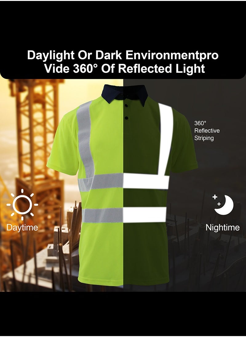 Zuolaya - High Visibility T Shirt Reflective Stripes Short Sleeve Work Shirt for Construction Safety T Shirts Green - Image 1