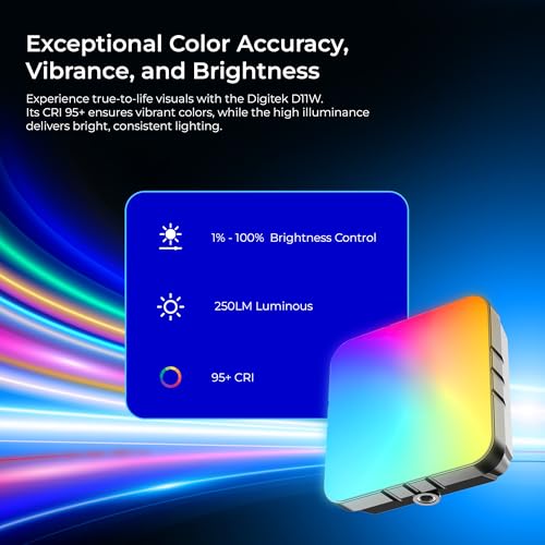 DIGITEK (LED-D11W RGB) 11W Portable Mini RGB LED Video Light with 2000mAh Battery, 21 Lighting Effects, 2500K–9900K CCT, HSI 0–360°, 120° Beam, CRI <95, 1/4" Mount, for Photography & Videography - Image 5