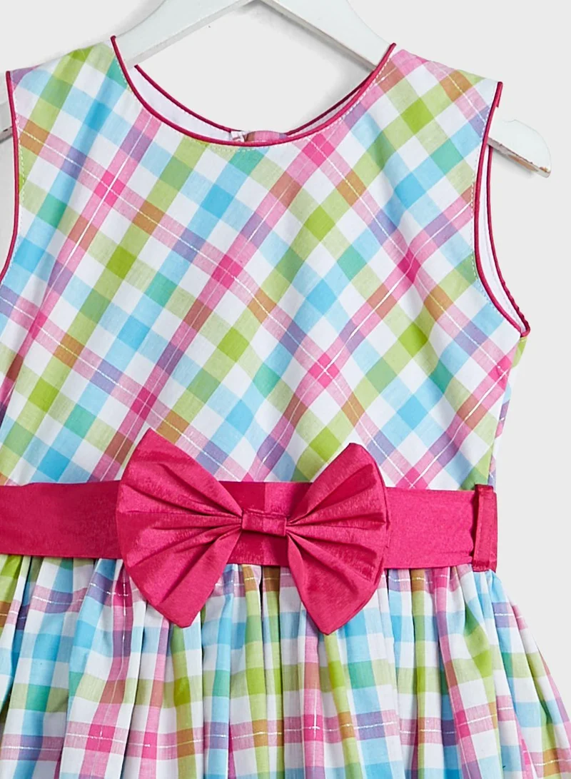 Little Golden Apple Plaid Bow Dress