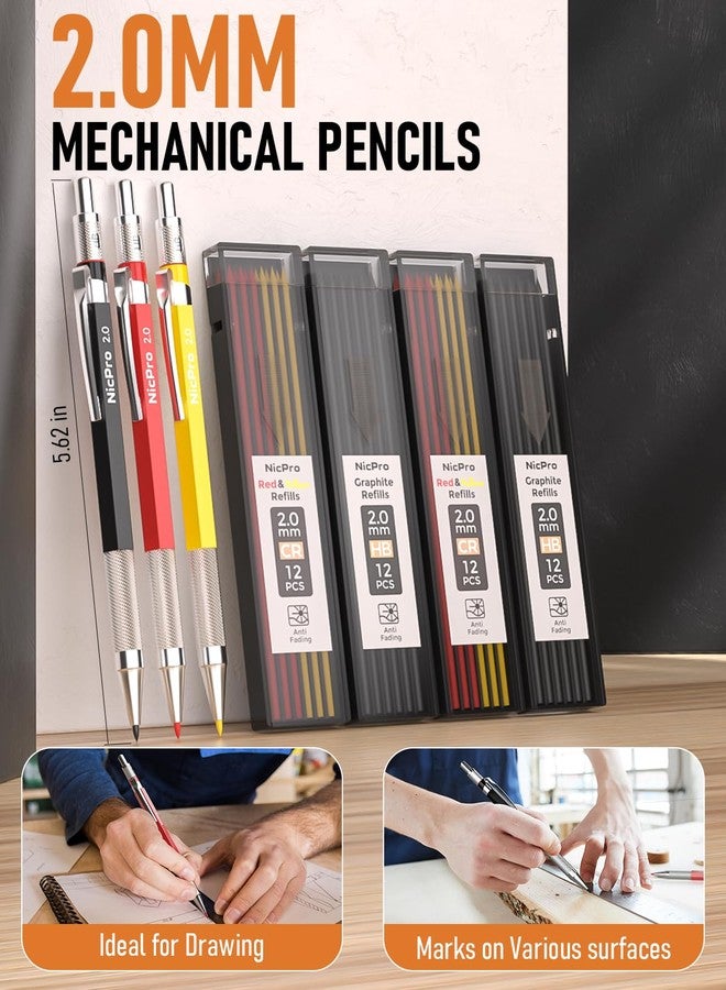 Nicpro 18 Pack Carpenter Pencils Mechanical, Construction Pencils with 60 Refill, Automatic Center Punch and Carbide Scribe Tool, 2.0mm Mechanical Pencil for Woodworking, Best Carpenters Marking Tool - Image 2