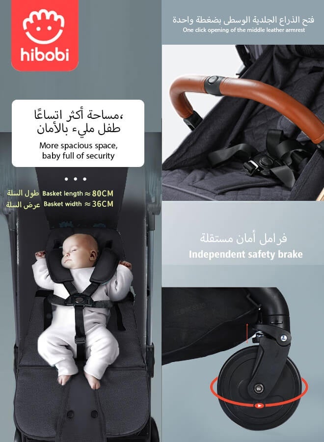 hibobi Lightweight Baby Stroller with Cup Holder | Airplane Approved | Excellent Shock Absorption System | Large Canopy & Spacious Seat | 5-Point Harness | Large Storage Basket | Quick One-Click Folding | Suitable for 0-36 Months | Black - Image 3