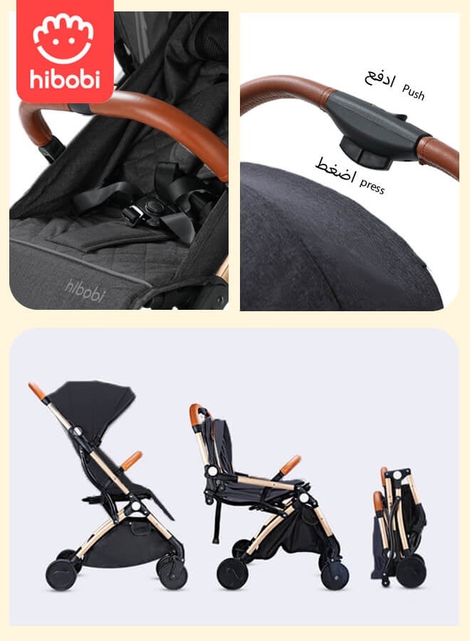hibobi Lightweight Baby Stroller with Cup Holder | Airplane Approved | Excellent Shock Absorption System | Large Canopy & Spacious Seat | 5-Point Harness | Large Storage Basket | Quick One-Click Folding | Suitable for 0-36 Months | Black - Image 2