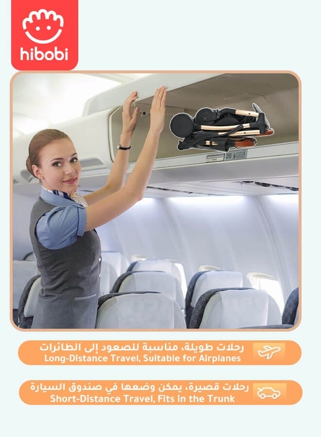 hibobi Lightweight Baby Stroller with Cup Holder | Airplane Approved | Excellent Shock Absorption System | Large Canopy & Spacious Seat | 5-Point Harness | Large Storage Basket | Quick One-Click Folding | Suitable for 0-36 Months | Black - Image 4