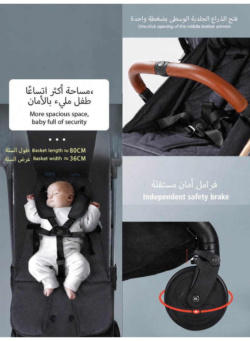 هيبوبي عربة أطفال خفيفة الوزن مع حامل كوب | مناسبة للطائرة | نظام امتصاص صدمات ممتاز | مظلة كبيرة ومقعد واسع | حزام أمان بخمس نقاط | سلة تخزين كبيرة | طي سريع بنقرة واحدة | مناسبة من عمر 0-36 شهرًا | أسود - Image 3