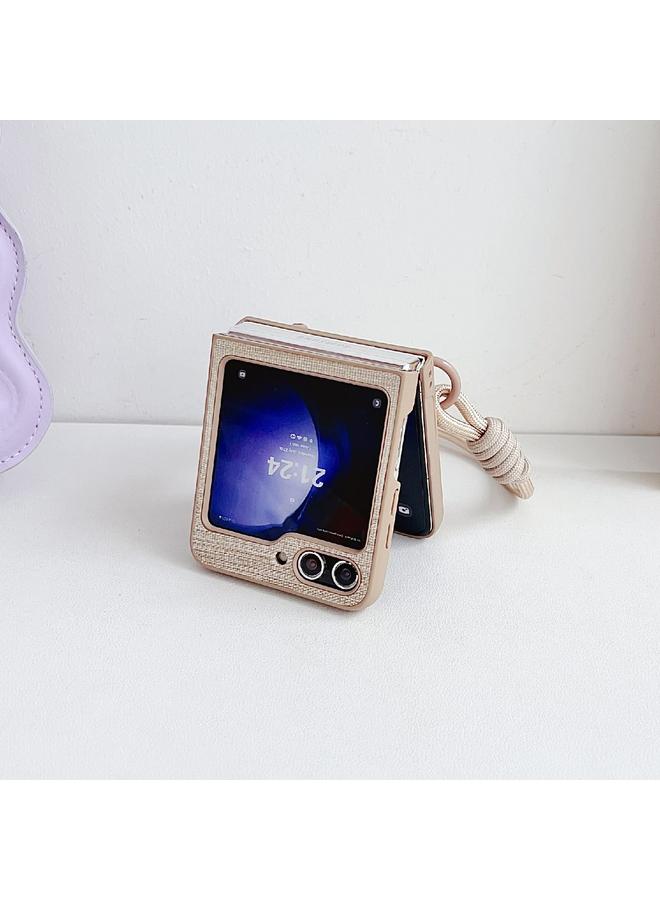 S-TOP Case For Samsung Galaxy Z Flip5 Illusory Color Leather Texture PC Phone Case with Color Strap - Image 3