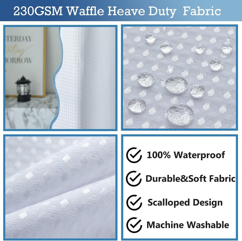 Youngseahome Waffle Weave 230GSM نسيج ثقيل مع الماء الأزرق الأسقلوب الحدودي الستار بوب باو أنيقة الستار دش للاستحمام الحمام 72 × 78 بوصة - Image 3