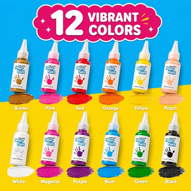 GRAFLO Finger Paint Set for Kids, 12 Colors (30ml Each) with 2 Palettes & Waterproof Apron, Washable Non-Toxic Painting Kit for Toddlers & Children Ages 3-8 - Image 3