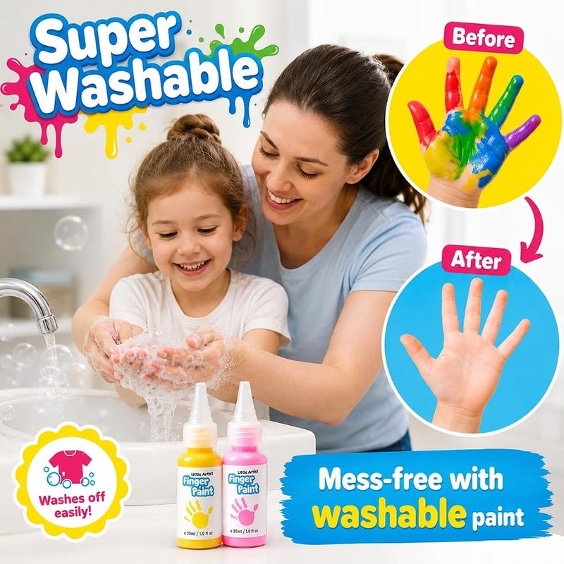 GRAFLO Finger Paint Set for Kids, 12 Colors (30ml Each) with 2 Palettes & Waterproof Apron, Washable Non-Toxic Painting Kit for Toddlers & Children Ages 3-8 - Image 4
