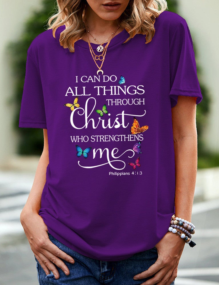 Wish Independent Station Butterfly Letter Pattern Printed Short Sleeve T-Shirt Women - Image 1