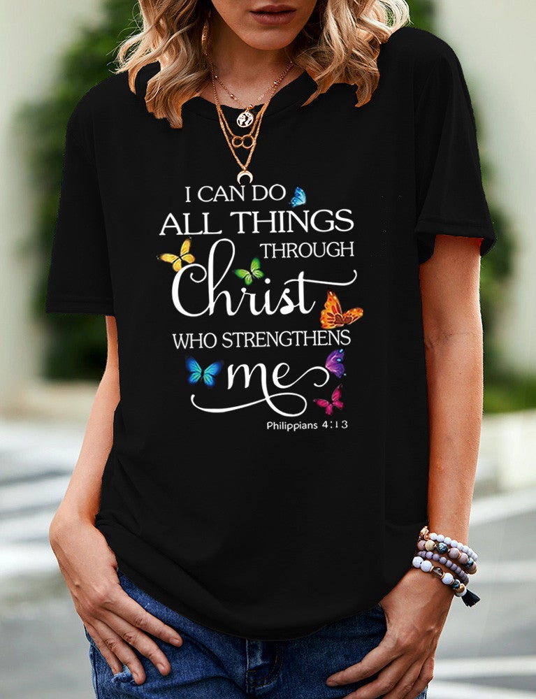 Wish Independent Station Butterfly Letter Pattern Printed Short Sleeve T-Shirt Women - Image 3