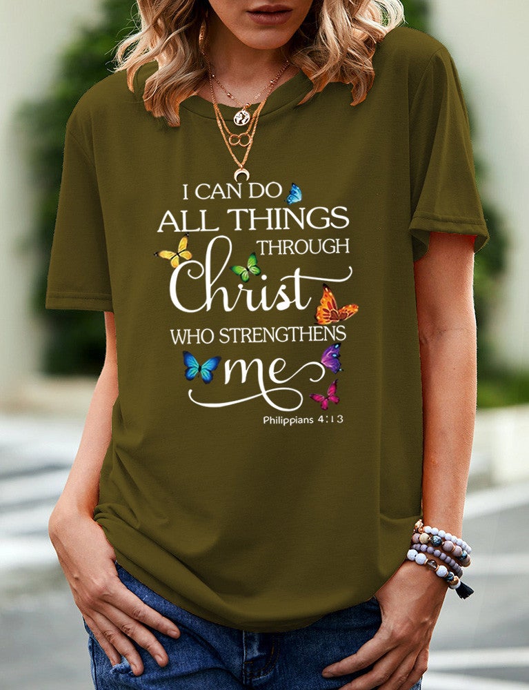 Wish Independent Station Butterfly Letter Pattern Printed Short Sleeve T-Shirt Women - Image 5