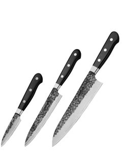 Samura Samura PRO-S LUNAR Set of 3 Kitchen Knives | Paring Knife, Utility Knife, Chef's Knife | Hammered Damascus Steel Blade | G-10 High-Pressure Fiberglass Handle | Precision Cutting 