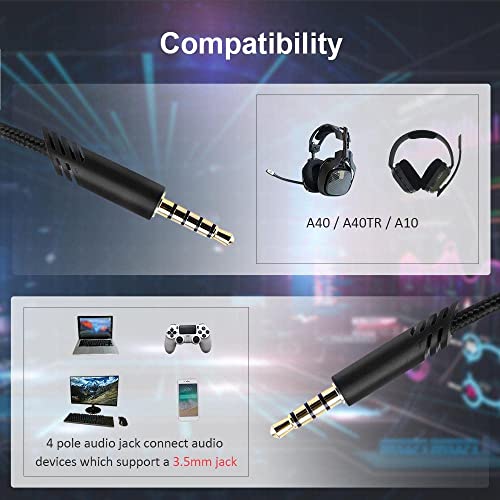 Knomix Replacement Cord Cable for Astro A40 Headset with Inline Mute Button Audio Cable for Astro A10/A40/A40TR Gaming Headset,Compatible with PS5/PS4 Controller -Black Braided - Image 4