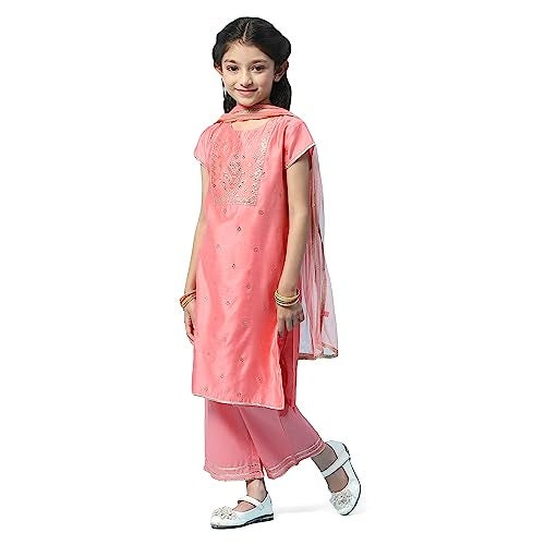 Biba Girl's Cotton Printed Straight Kid (Kw5222_Pink_9, Salwar Suit Set) - Image 3