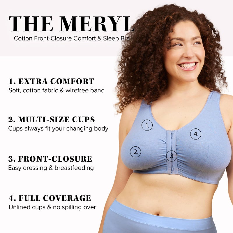 Leading Lady Women's Plus-Size Cotton Sleep Most Comfortable Bra, Heather Blue, 48C/DD/D - Image 2