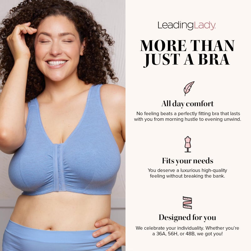 Leading Lady Women's Plus-Size Cotton Sleep Most Comfortable Bra, Heather Blue, 48C/DD/D - Image 3