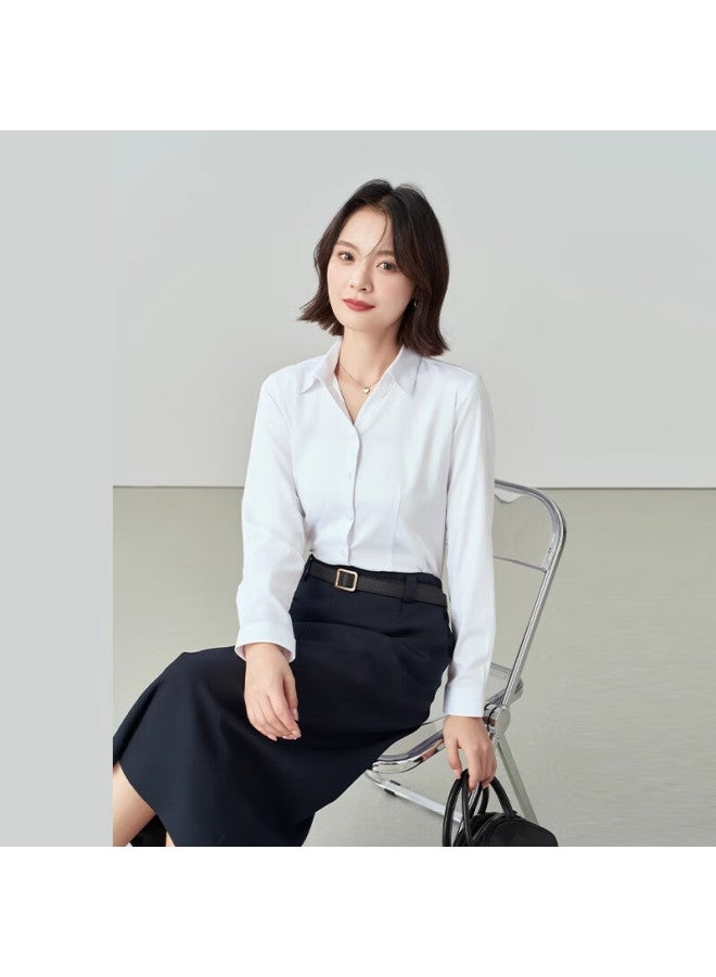 Lady Bird Miss Bird Anti-wrinkle Interview Blouse, Women's Suit Inner Layer, Professional Business Long-sleeve Straight Shoulder Top, White Shirt - Image 1