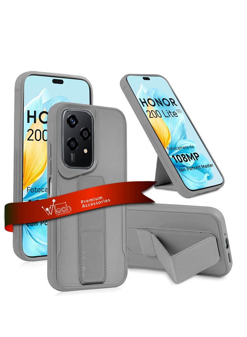 دبليو تيك قبضة يد قابلة للطي بمسند مغناطيسي وحزام معصم وقبضة إصبع مع غطاء حماية مدمج لهاتف Honor 200 Lite 5G 2024 رمادي - Image 1