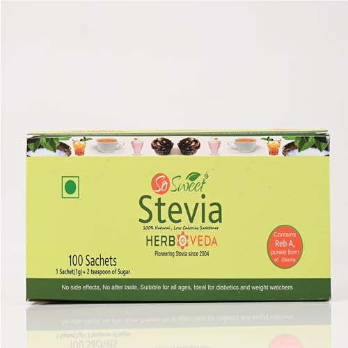 So Sweet Sugar Free Stevia Sachets 100% Natural Sweetener Low Calories |100 Sachet | Diabetic Safe - Image 1