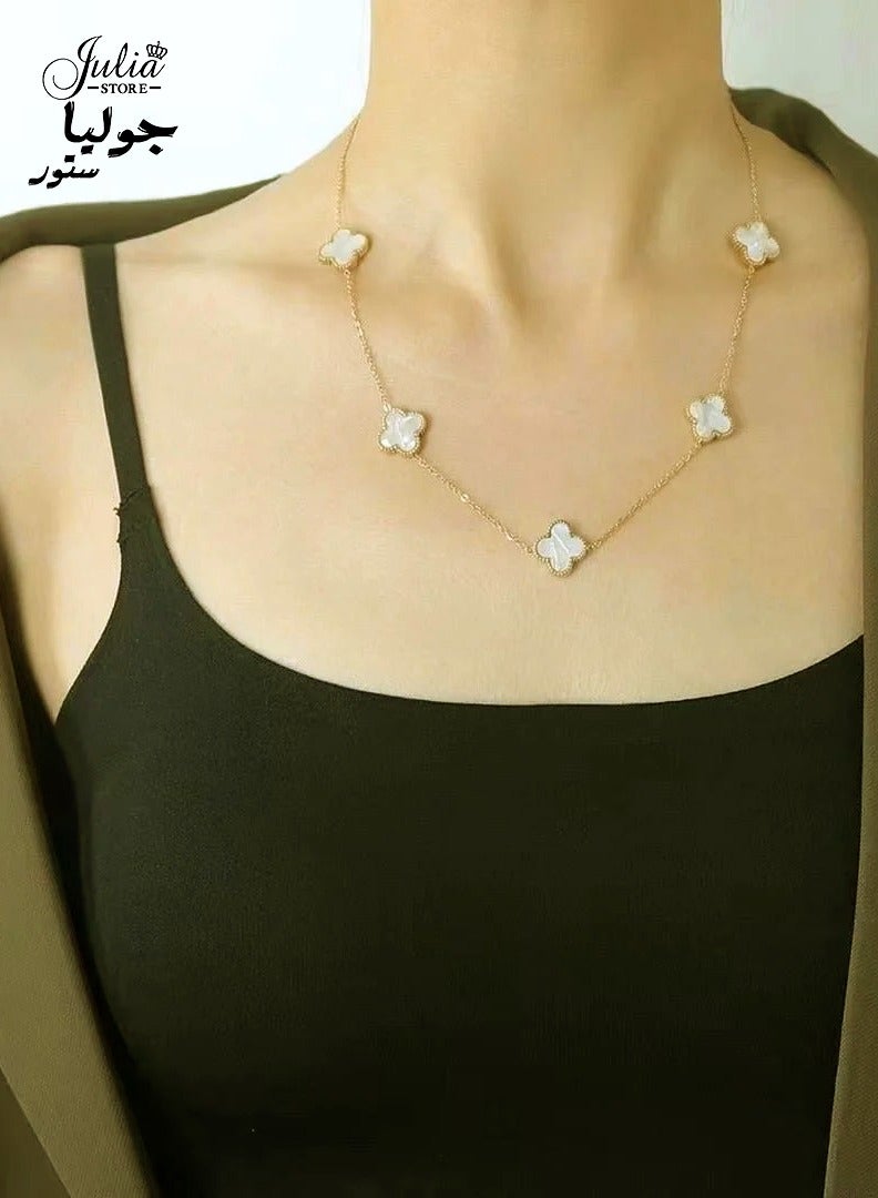 Julia Store 18K Gold Plated Stainless Steel Love Trendy Luxury Lucky Four Leaf Link Clover Choker Necklace for Women Necklace Jewelry Gifts for Women  - White - Image 2