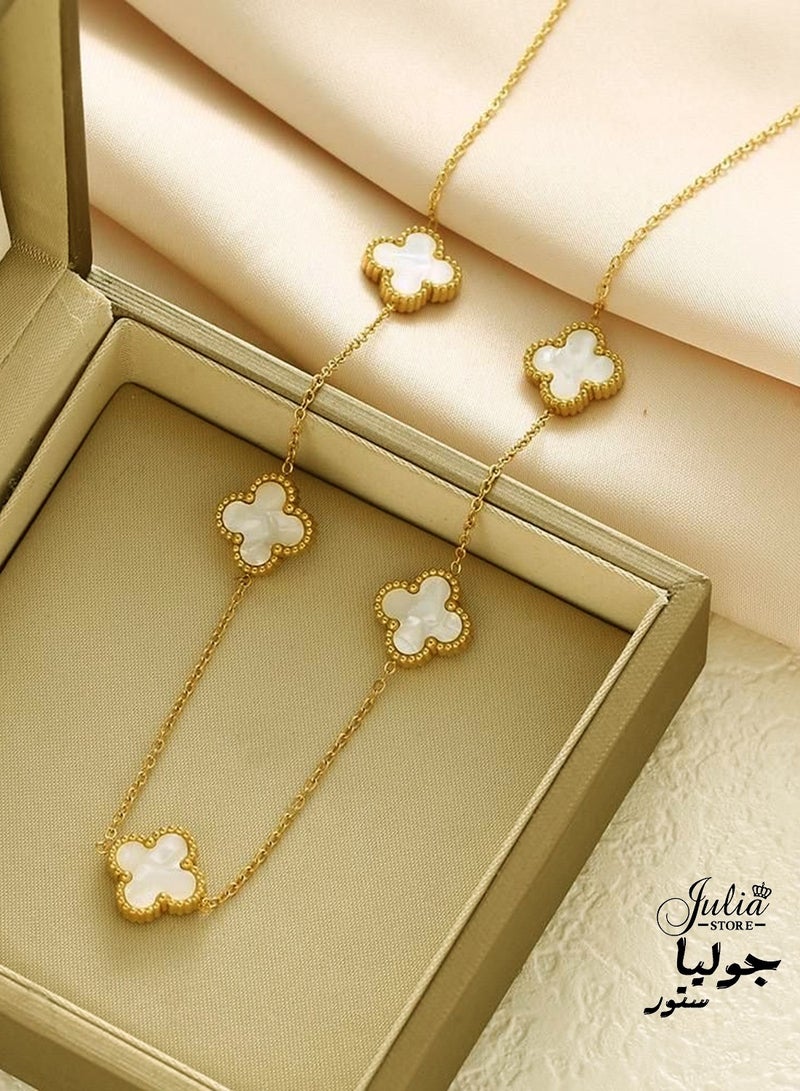 Julia Store 18K Gold Plated Stainless Steel Love Trendy Luxury Lucky Four Leaf Link Clover Choker Necklace for Women Necklace Jewelry Gifts for Women  - White - Image 3