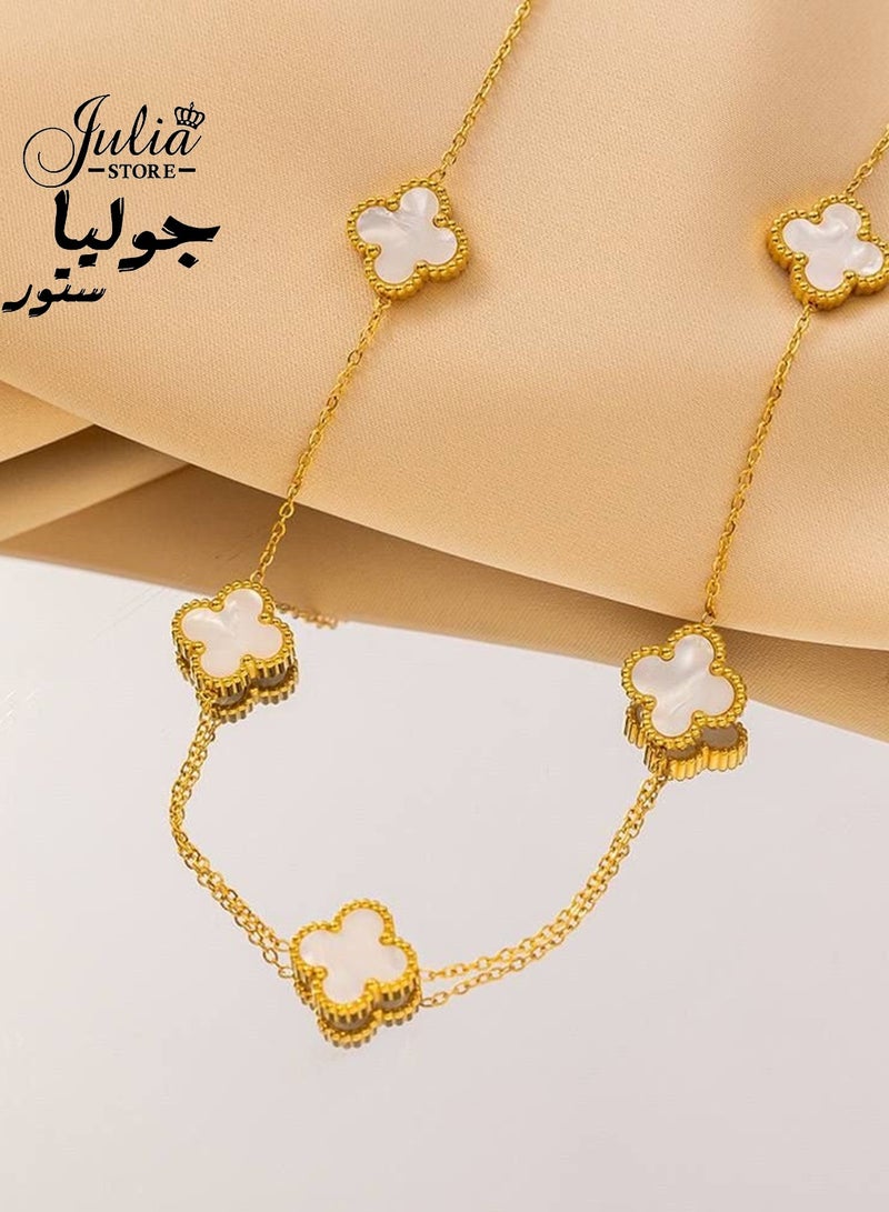 Julia Store 18K Gold Plated Stainless Steel Love Trendy Luxury Lucky Four Leaf Link Clover Choker Necklace for Women Necklace Jewelry Gifts for Women  - White - Image 4