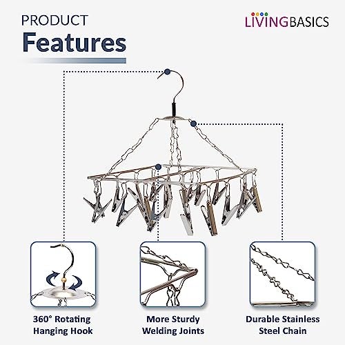 LIVINGBASICS Square Cloth Hanger/Clothes Stand for Drying/Clothes Drying Stand/Hanger with Clips/Baby Clothes Dryer/Undergarments Hanger/Stand for Drying Clothes (20 Clips, Stainless Steel) - Image 4