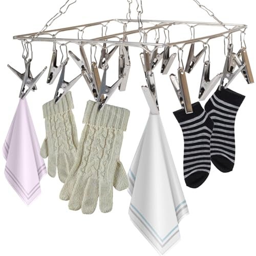 LIVINGBASICS Square Cloth Hanger/Clothes Stand for Drying/Clothes Drying Stand/Hanger with Clips/Baby Clothes Dryer/Undergarments Hanger/Stand for Drying Clothes (20 Clips, Stainless Steel) - Image 2