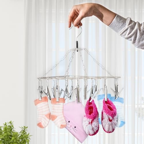 LIVINGBASICS Square Cloth Hanger/Clothes Stand for Drying/Clothes Drying Stand/Hanger with Clips/Baby Clothes Dryer/Undergarments Hanger/Stand for Drying Clothes (20 Clips, Stainless Steel) - Image 1