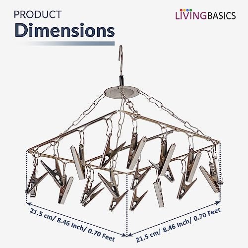 LIVINGBASICS Square Cloth Hanger/Clothes Stand for Drying/Clothes Drying Stand/Hanger with Clips/Baby Clothes Dryer/Undergarments Hanger/Stand for Drying Clothes (20 Clips, Stainless Steel) - Image 3