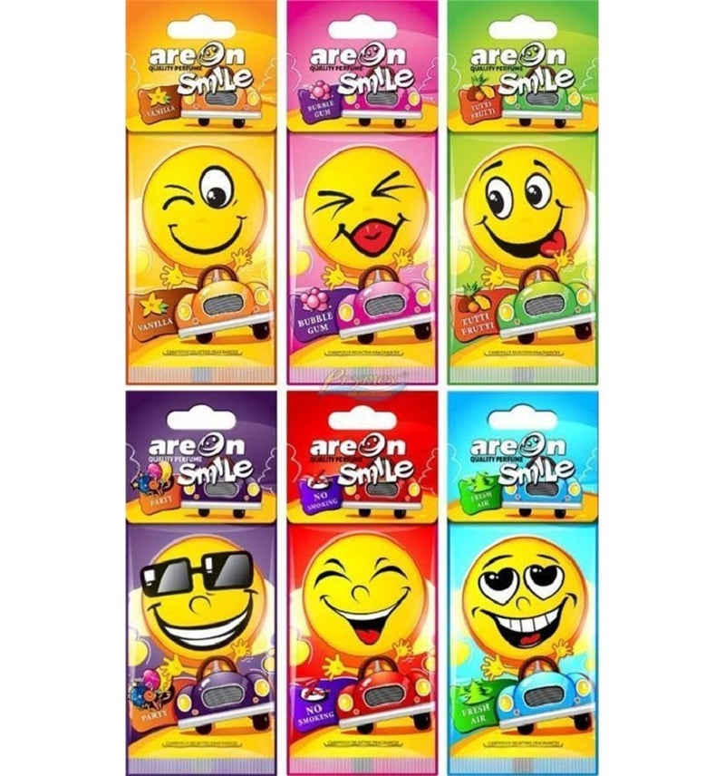 AREON Smile I Emoji Design Hanging Car Air Freshener I Assorted Scents (24 Pack) - Image 1