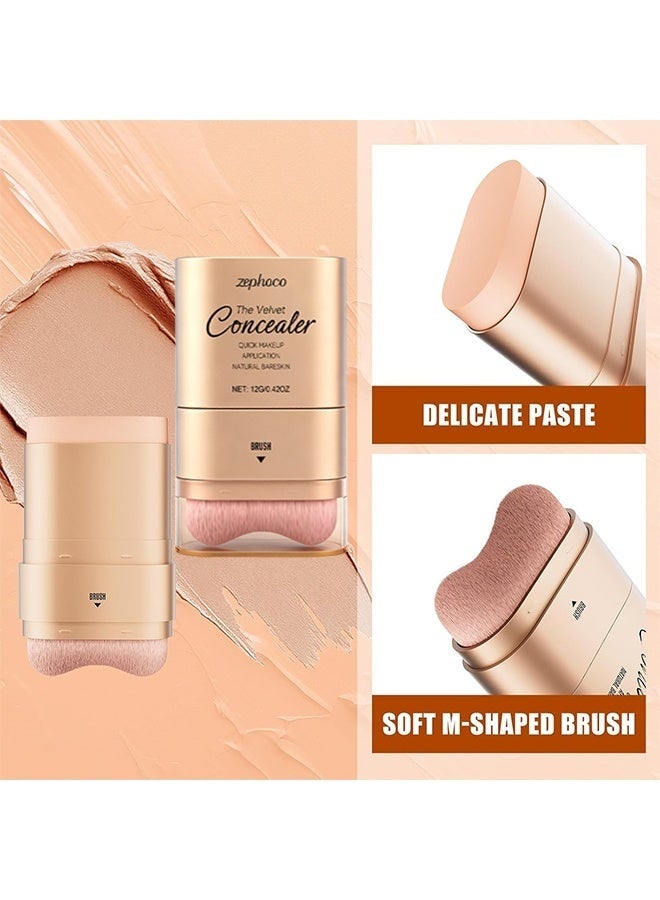 zephoco Concealer,Double-ended Concealer Stick Foundation Stick with Built-in Soft Brush and Natural Finish Concealer Foundation Sticks for Multi-Use Face Makeup (Ivory white) - Image 3