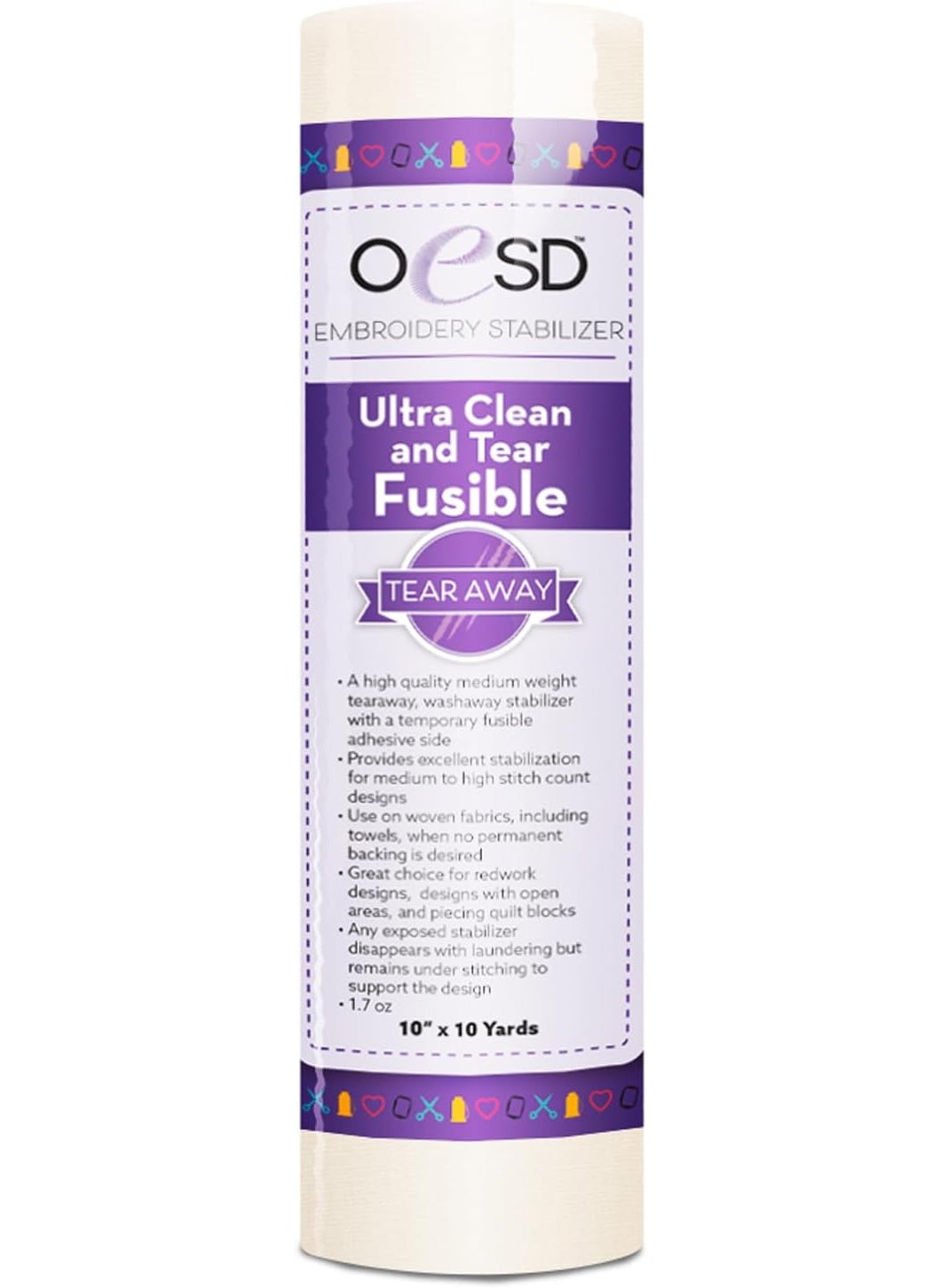 OESD OESD Ultra Clean and Tear Fusible Embroidery Stabilizer 10 x 10 Yd Roll  - Image 1