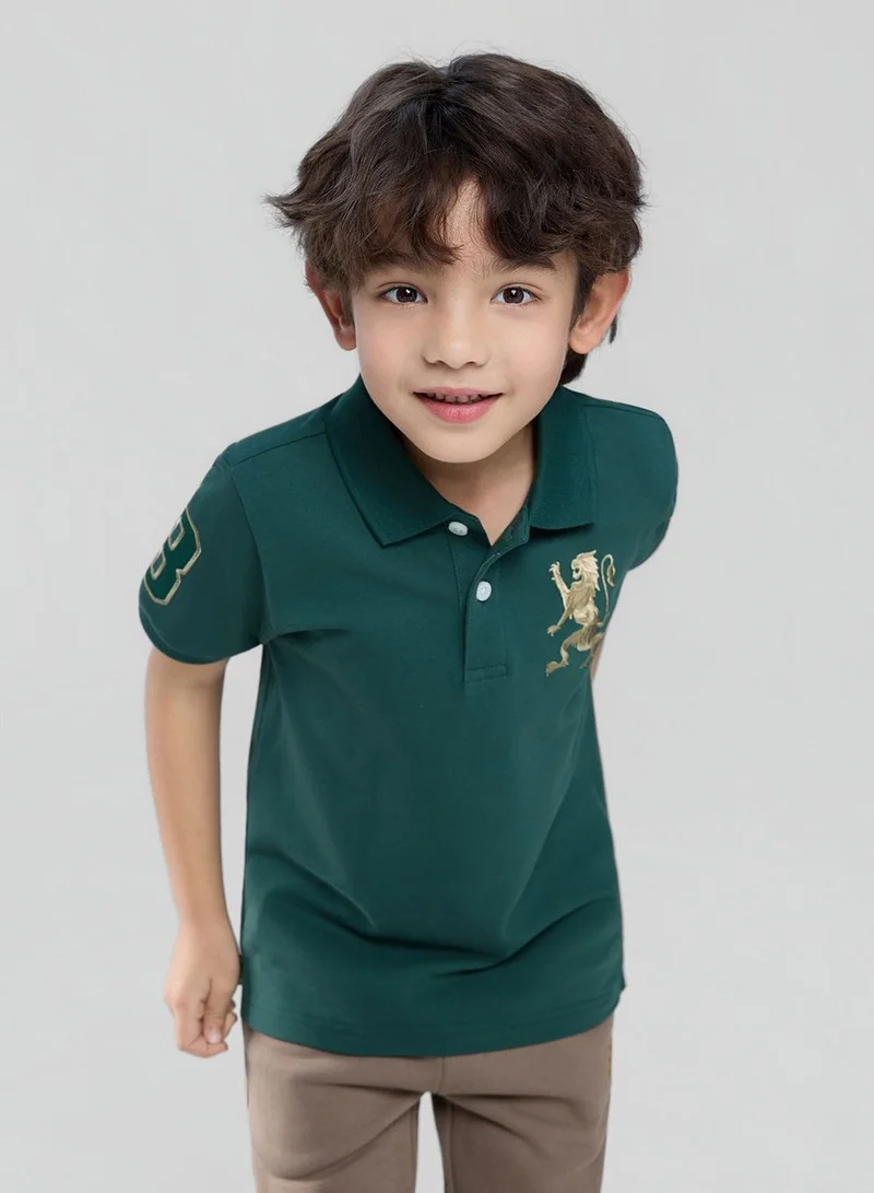 GIORDANO  Kids’ Slim Fit Lion Embroidered Cotton Polo  | Best Price UAE