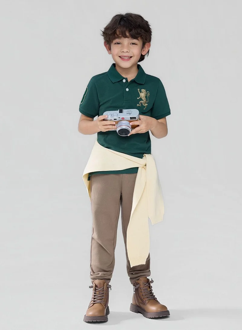 جيوردانو Kids’ Slim Fit Lion Embroidered Cotton Polo