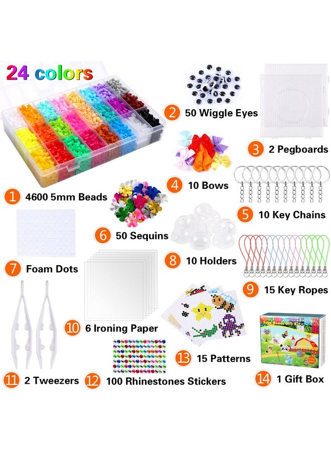 Augsun - Fuse Beads Kit For Kids 4600Pcs+ 24 Colors Crafting Melting Iron Beads Set With 2 Pegboards 15 Patterns Ironing Paper & Wiggle Eyes Accessories For Boys Girls Craft Making - Image 1