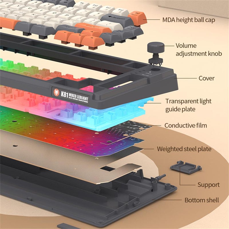 Wired Gaming Keyboard: 3 Color Options, Colourful Backlighting, MDA Height Ball Caps - 26-Key N-Key Rollover, Independent Volume Knob for PC Gaming Extended Typing - Image 2