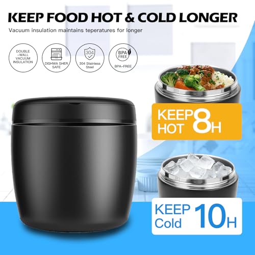 TTrpuon 40oz Insulated Lunch Thermo for Adults, Stainless Steel Hot Food Jar for Work, Leakproof Wide Mouth Soup Container with Folding Spoon(Ink Black) - Image 3