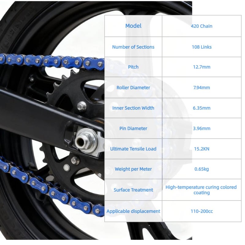 DREAM MOTION Motorcycle 420 Chain 108 Links Anti-Rust Coating Drive Chain Powersports Parts for Honda Kawasaki Yamaha 125cc ~ 250cc SSR ATV Street Bike All-Road Dirt Pit Bike Accessories (Blue) - Image 5