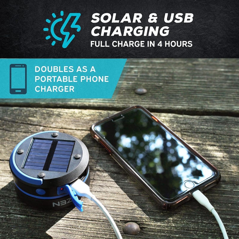 Kizen Outdoor Solar Lantern - Solar or Plug Rechargeable Lantern - Collapsible LED Light for Power Outages - Camping Essential Lamp for Tent Light, Hanging, or Flashlight - Image 4