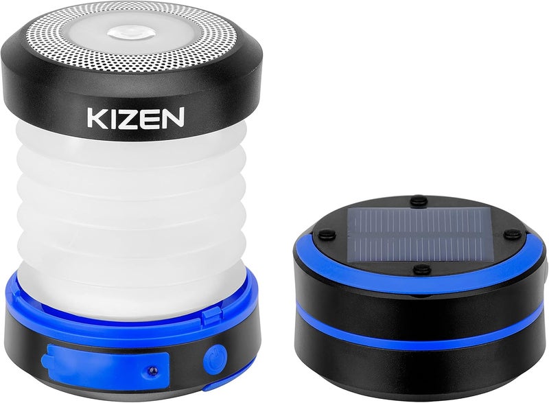 Kizen Outdoor Solar Lantern - Solar or Plug Rechargeable Lantern - Collapsible LED Light for Power Outages - Camping Essential Lamp for Tent Light, Hanging, or Flashlight - Image 1