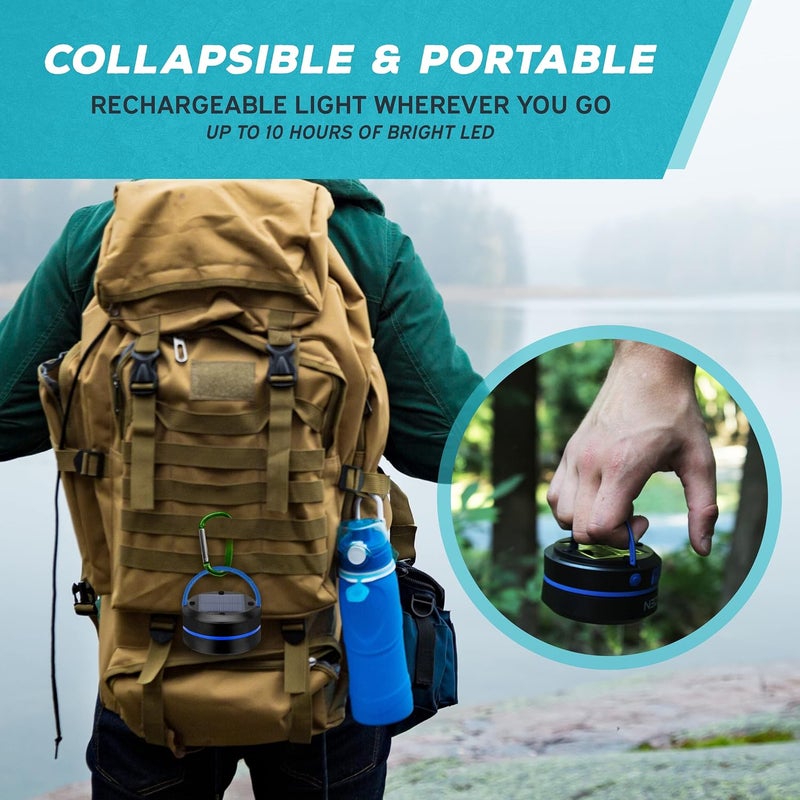 Kizen Outdoor Solar Lantern - Solar or Plug Rechargeable Lantern - Collapsible LED Light for Power Outages - Camping Essential Lamp for Tent Light, Hanging, or Flashlight - Image 2