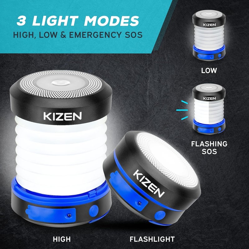 Kizen Outdoor Solar Lantern - Solar or Plug Rechargeable Lantern - Collapsible LED Light for Power Outages - Camping Essential Lamp for Tent Light, Hanging, or Flashlight - Image 3