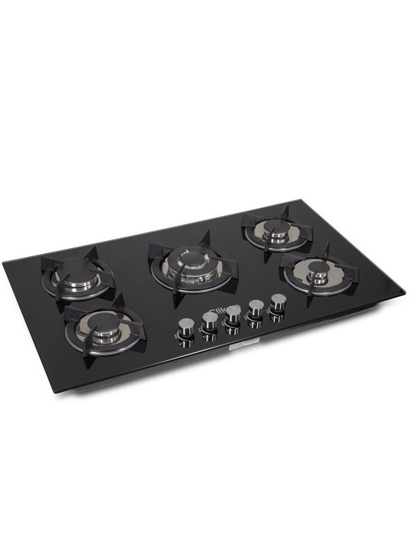 Clikon 5 Burner Stainless Steel Glass Top Gas Hob – Premium Kitchen Cooktop with High Efficiency and Sleek Design CK4297 black - Image 3